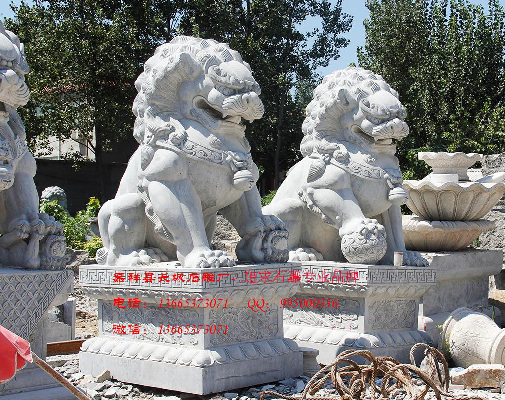 石獅子雕刻效果圖，陵園石獅子
